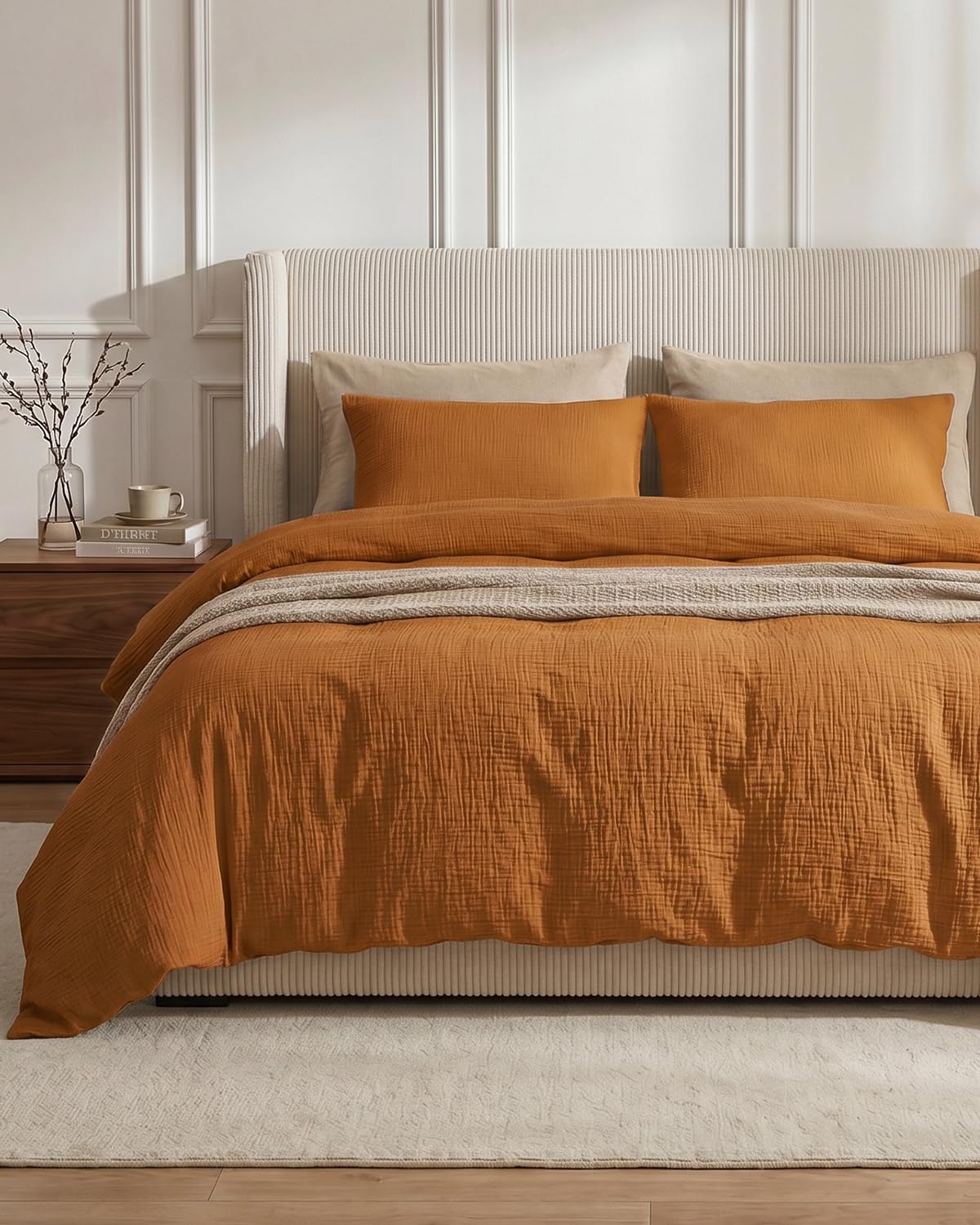 SE SOFTEXLY Set copripiumino in mussola per letto queen size, 100% cotone lavato