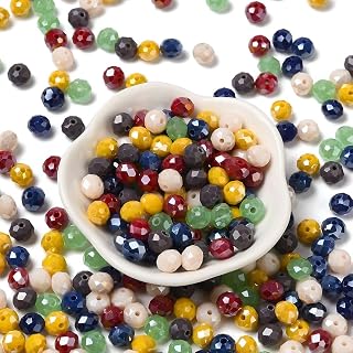 145pcs/60g Faceted Rondelle Glass Beads Mixed Color Glass Loose Beads for DIY Crafts Bracelet Necklace Earrings Jewelry Making Supplies 8x6mm Opaque Mix