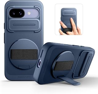 SURITCH Compatible with Google Pixel 9A Case with 360° Rotatable Hand Strap Phone Grip Holder & Invisible Kickstand & Slide Camera Cover Rugged Shockproof Protective Cover - Dark Blue