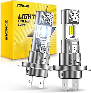 ZonCar H7 Light Bulbs, 8X Ultra Brightness 60,000LM h7 Lights, 6500K Cool White Bulbs, Real 1:1 Mini Size Plug and Play, IP68 Waterproof, Pack of 2