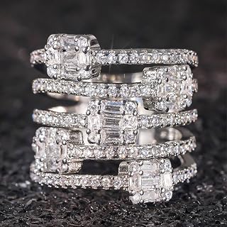 Gorgeous Shiny Cubic Zirconia Wide Ring for Women Anniversary Party Accessories