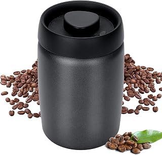 Cozary Boîte à Café Hermétique en Acier Inoxydable 1.2L, Récipient à Grains de Café avec Couvercle à Pompe sous Vide, Restez Frais et Plus Longtemps, pour Grains, Thé (Noir)