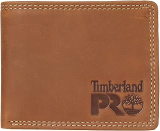 Timberland PRO Mens Slim Leather RFID Bifold Wallet with Back Id Window Wallet