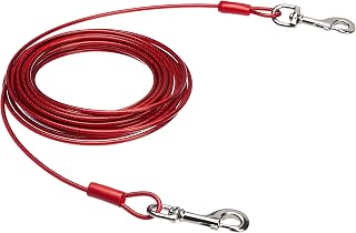 Amazon Basics Tie-Out Cable for Large Dogs, 30 Feet Long, Rust-Resistant, Durable Metal Clips, Up to 125 Pounds, Red