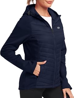 MoFiz Womens Fleece Lined Softshell Hooded Lightweight Insulated Down Jacket Hybrid Down Jacket Full Zip Running Coat