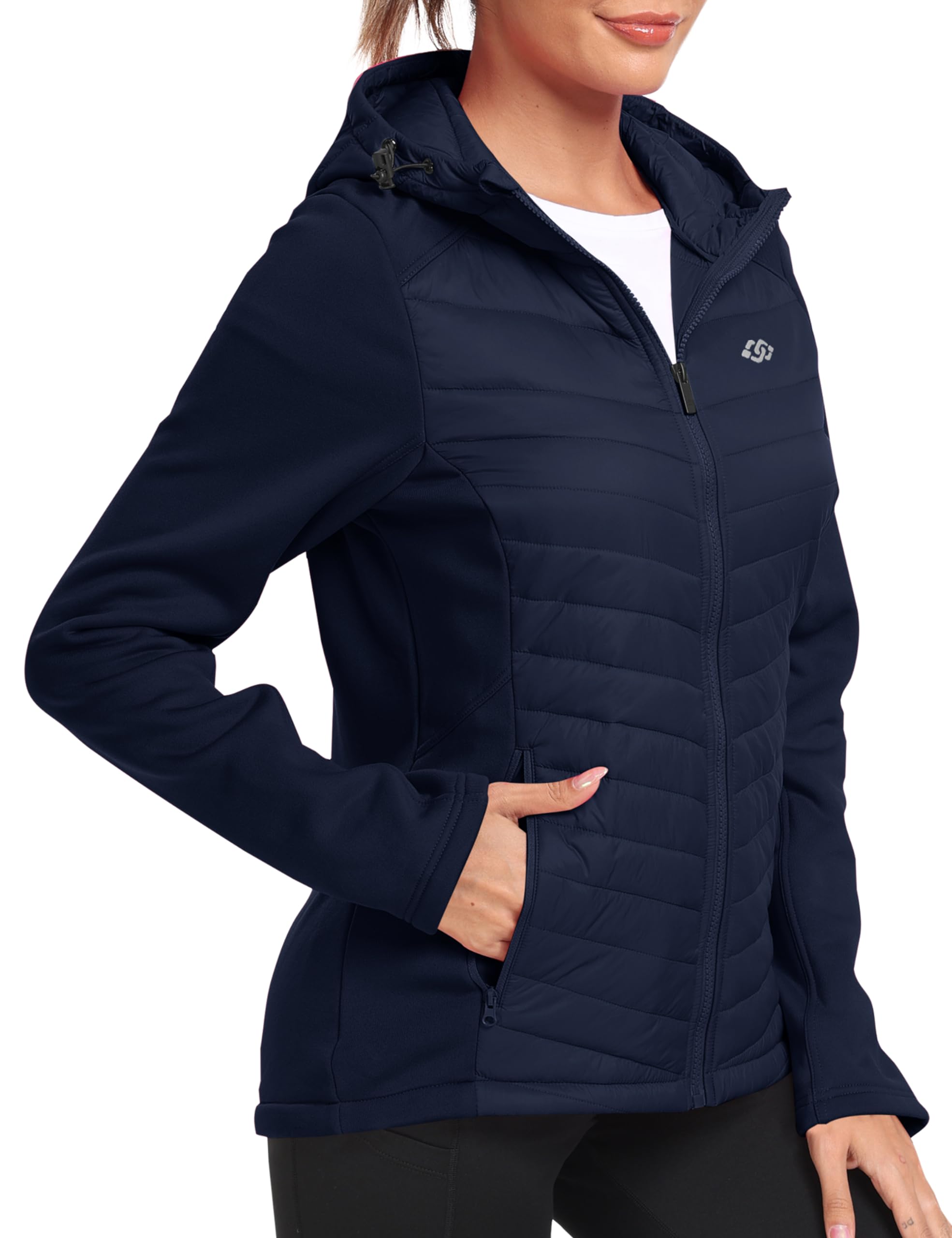 MoFiz Womens Fleece Lined Softshell Hooded Lightweight Insulated Down Jacket Hyb