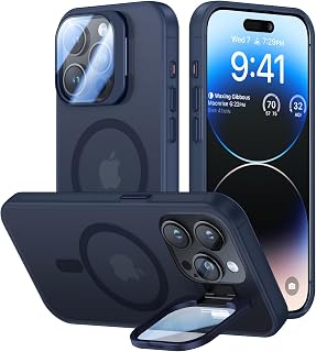 VOFATA for iPhone 15 Pro Case with Camera Cover Stand [Built-in 9H Camera Lens Protector][Fit for Magsafe] Military Grade Shockproof Translucent Matte Magnetic Phone Case 6.1", Blue
