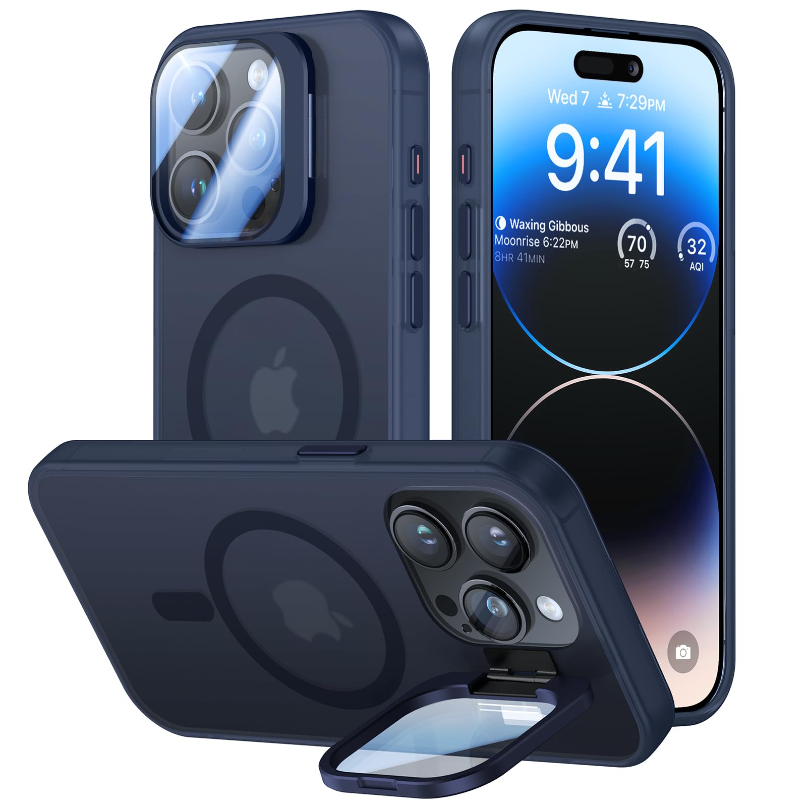 VOFATA for iPhone 15 Pro Case with Camera Cover Stand [Built-in 9H Camera Lens P