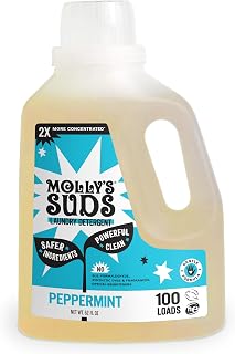 Molly's Suds Liquid Laundry Detergent | Clean Laundry Detergent Soap for Sensitive Skin | 2x Concentrated, High Efficiency (HE) | Peppermint - 100 Loads