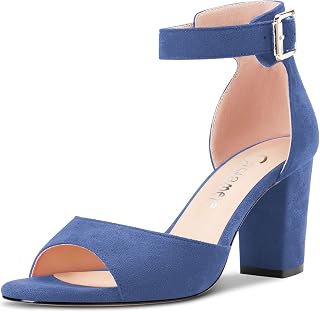Castamere Women's Chunky Block Heel Medium Heel Peep Open Toe Cap Ankle Strap Sandals