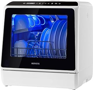 NOVETE Portable Countertop Dishwashers for Small Apartments | Compact Dishwashers with 5L Built-in Water Tank & Inlet Hose, 5 Washing Programs, Baby Care, Air-Dry Function and LED Light