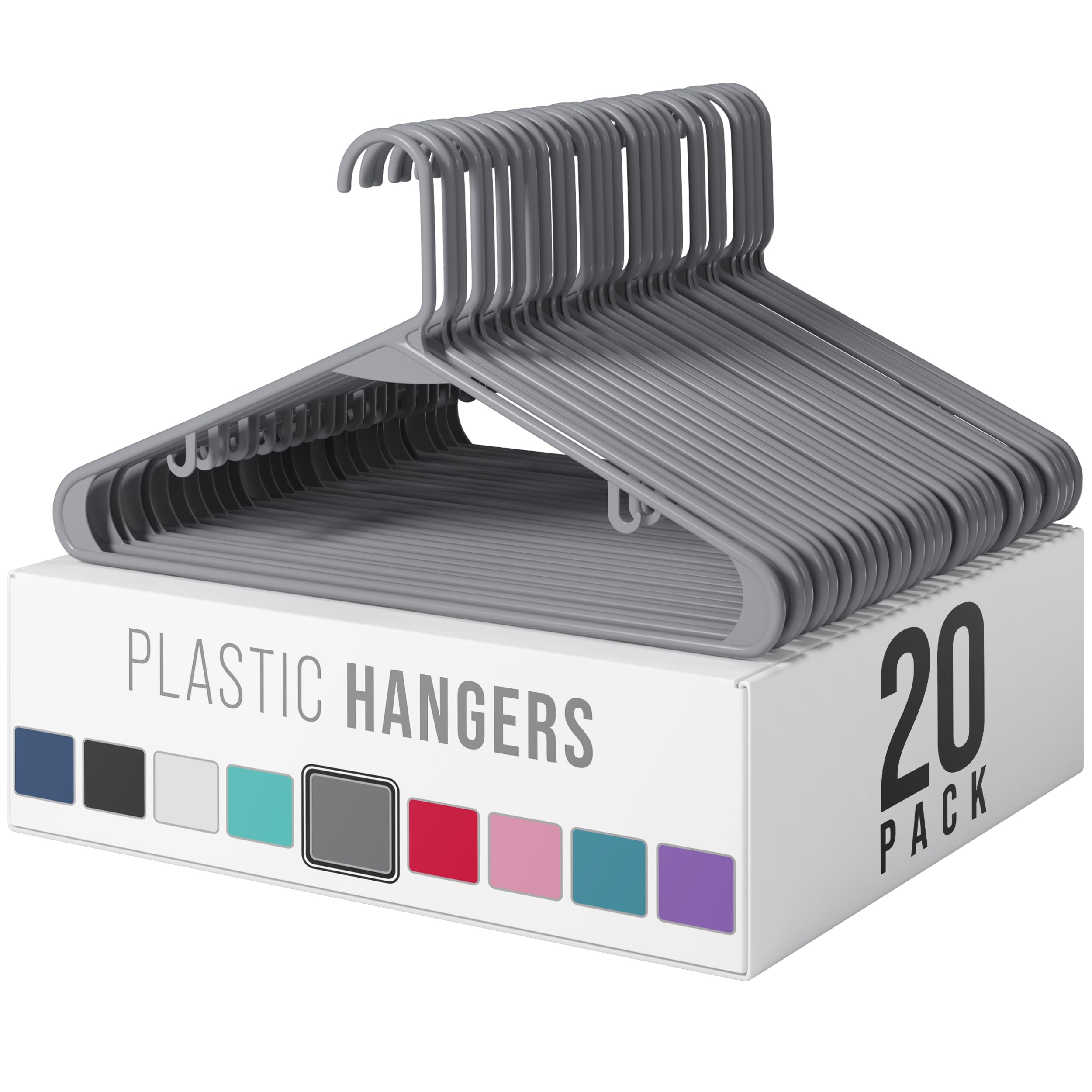 Plastic Hangers 20 Pack Grey - Clothes Hangers - Makes The Perfect Coat Hanger a
