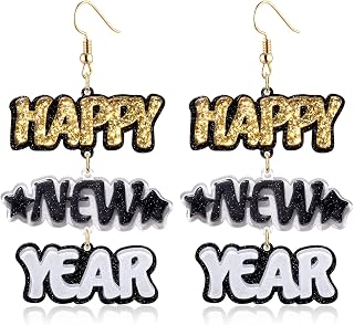 Happy New Year Earring for Women Glitter Rhinestone Star Dangle Earrings Holiday New Year’s Eve Earrings Festive Party Jewelry Gifts