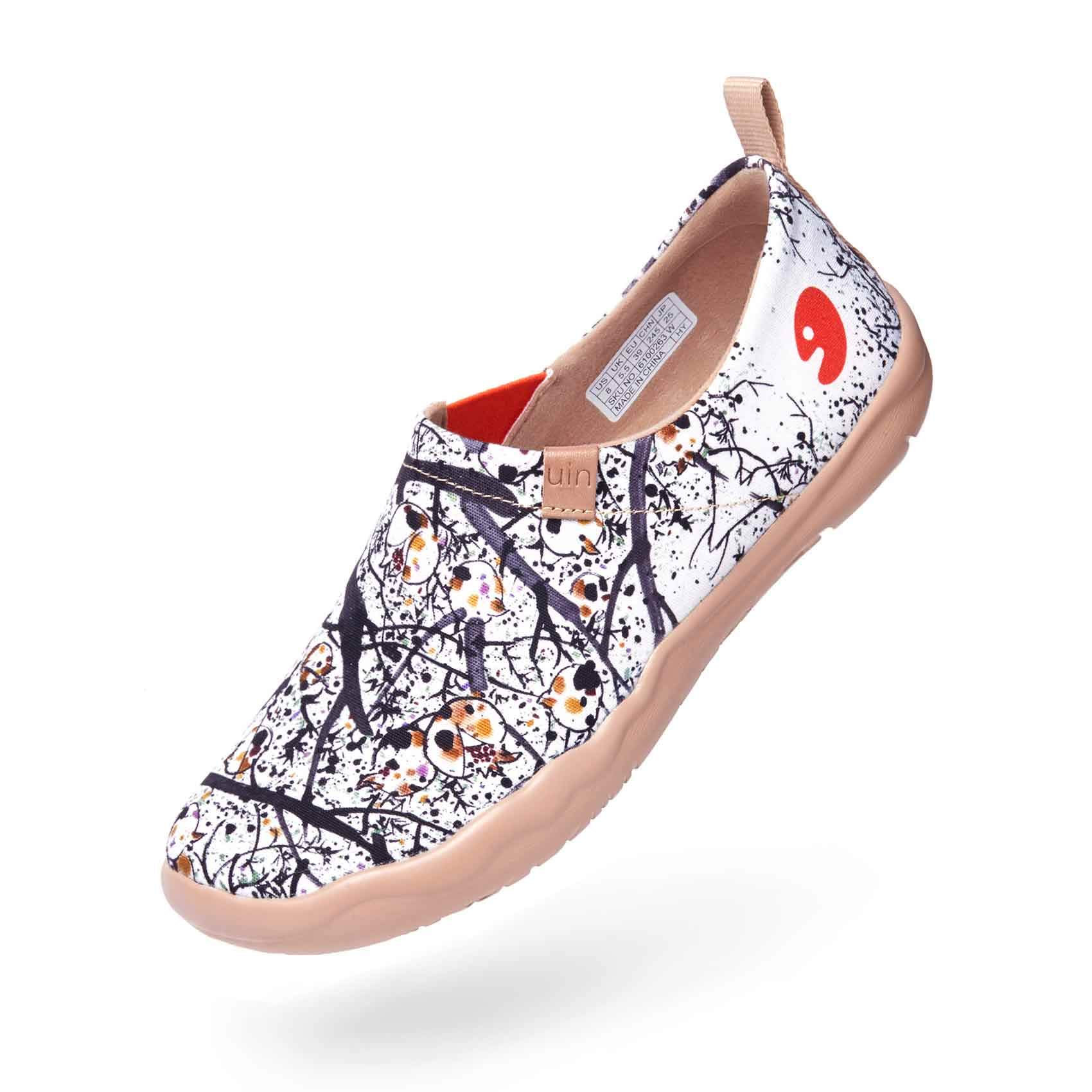 UIN Women Fashion Floral Art Sneaker Painted Canvas Slip-On Ladies Travel Shoes,