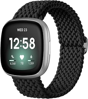 Maledan Braided Stretchy Band Compatible for Fitbit Sense/Fitbit Versa 3/ Versa 4/ Sense 2 Bands Women Men, Soft Elastic Strap Bracelet Wrist Bands for Fitbit Sense/Versa 3 Smart Watch Band Accessory