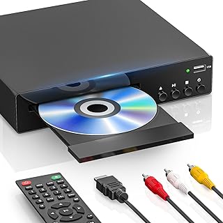 1080P DVD Player for TV, All Region Free DVD Player with HDMI/RCA Output | CD Player for Home Stereo System, USB Input, Remote, PAL/NTSC, Memory Playback, Repeat, Slow Playback (not Blu Ray Player)