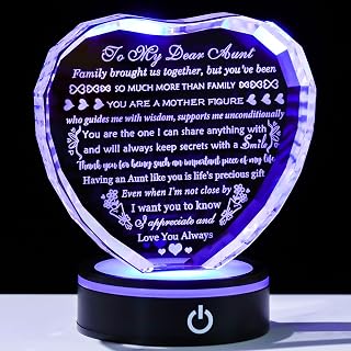 YWHL Aunt Birthday Gifts for Women with Colorful LED Base Unique Heart Gifts for Aunt from Niece Nephew Best Auntie Gift Ideas on Mothers Day Thanksgiving