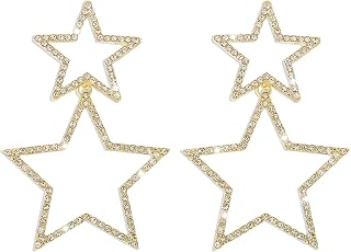 Sliver Star Stud Earrings for Women Rhinestone Big Star Dangle Earrings Lightweight Crystal Dangle Earrings Dainty Fashion Earring Party Jewelry Gifts