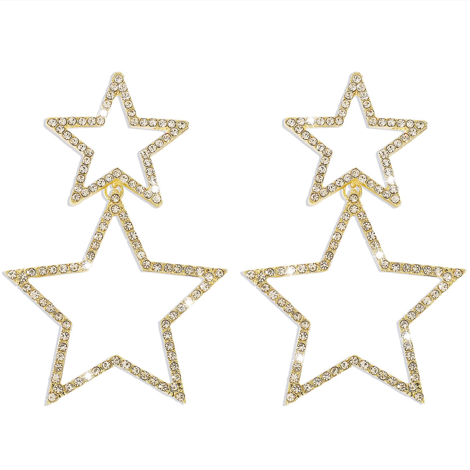 Sliver Star Stud Earrings for Women Rhinestone Big Star Dangle Earrings Lightwei
