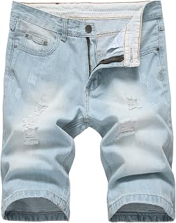 Men's Casual Ripped Denim Shorts Stylish Distressed Straight Leg Jeans Shorts