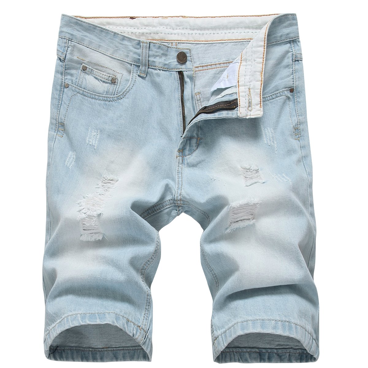 Men's Casual Ripped Denim Shorts Stylish Distressed Straight Leg Jeans Shorts