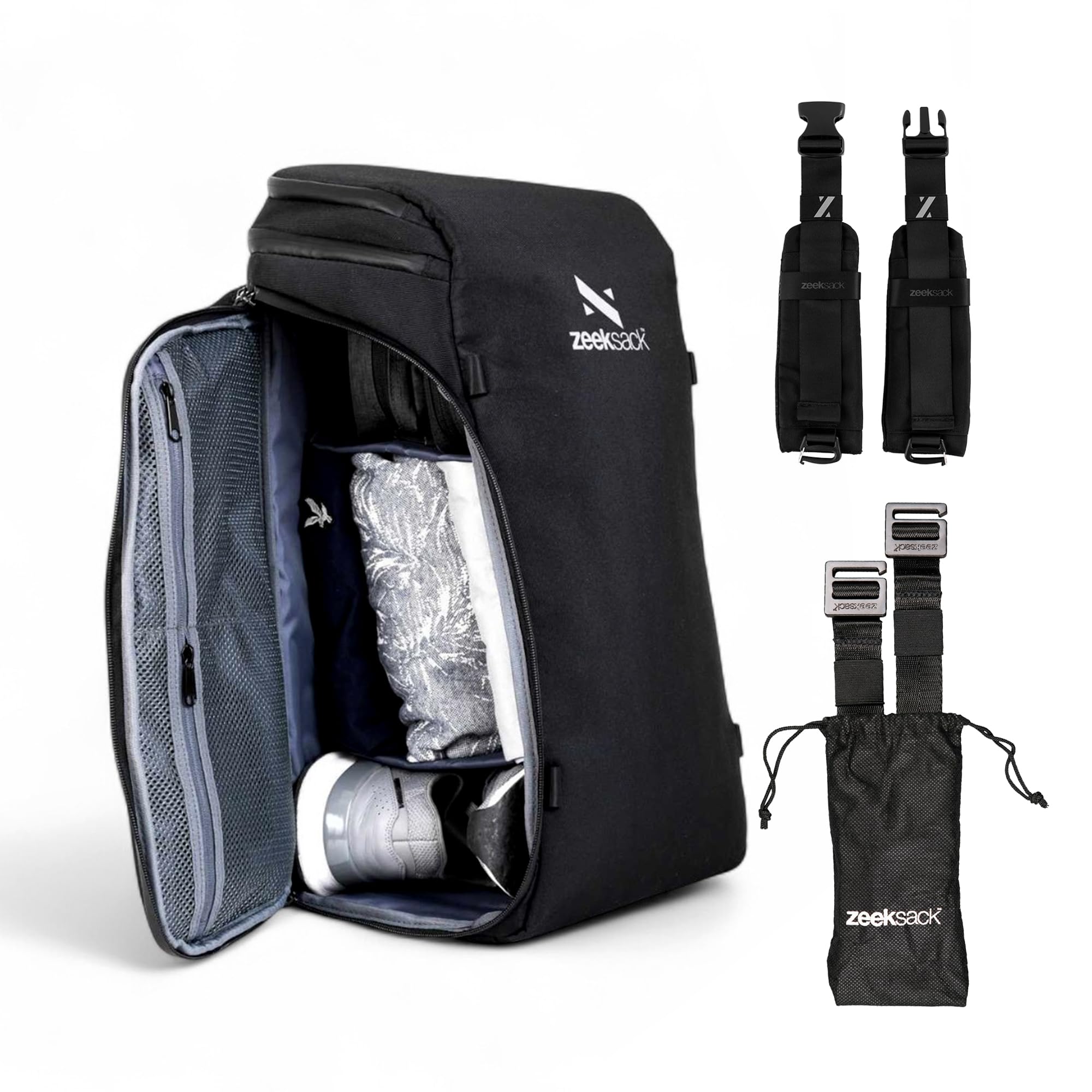 Zeeksack Large Backpack Bundle, Black 30L - The Organizer Carry On Travel Bag wi