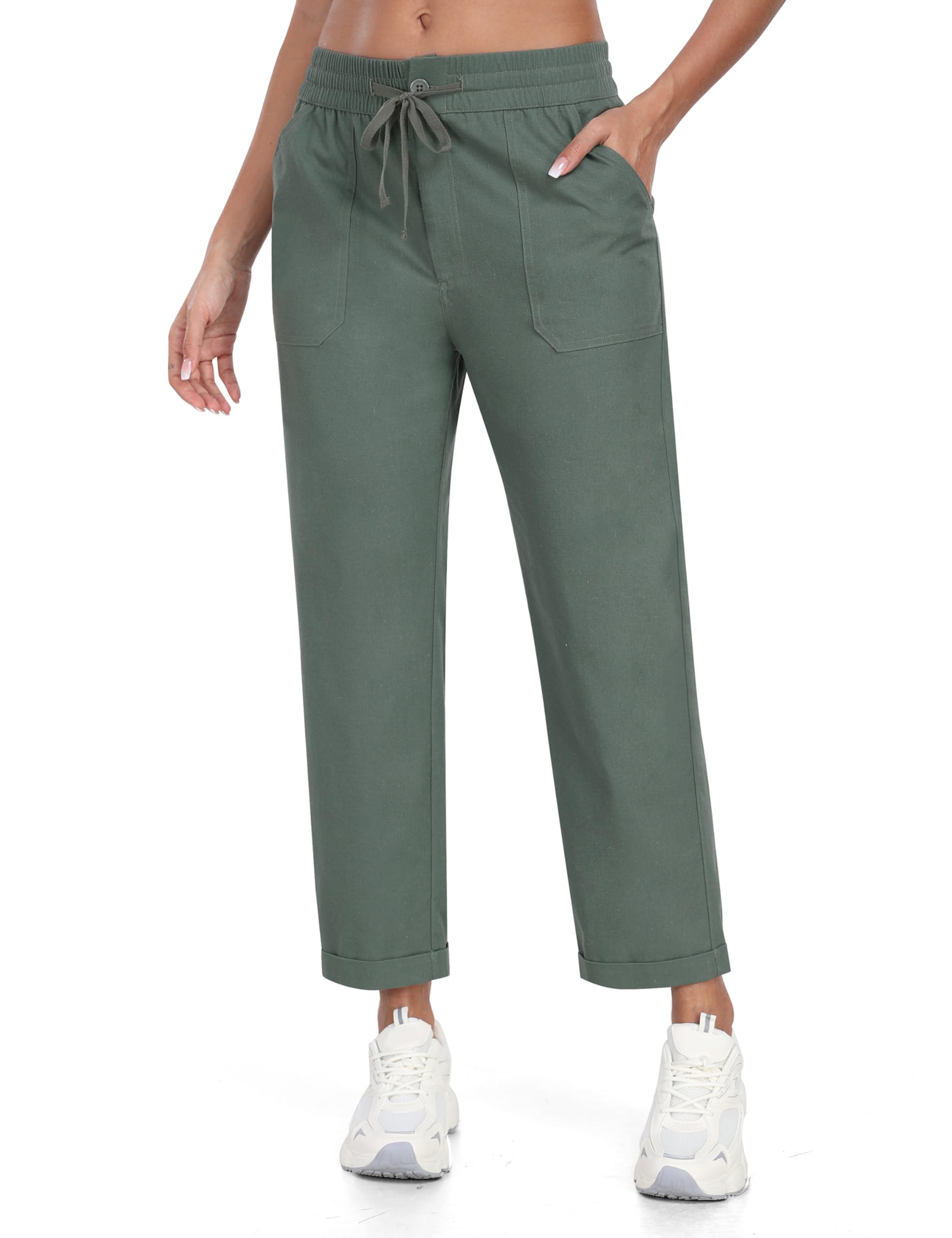 MoFiz Women's Casual Cotton Linen Trousers Lightweight Summer Linen Comfortable 