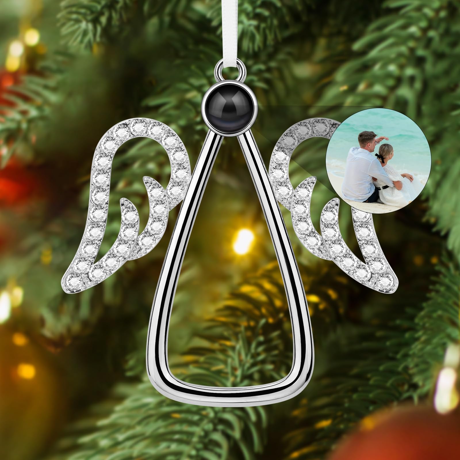 SUPHELPU Custom Angel Ornament with Picture Inside, Photo Ornaments for Christma