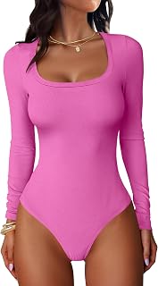 ANRABESS Bodis de manga larga con cuello redondo para mujer, para otoño, ajustado, de punto acanalado, sexy, suave, básico, a la moda