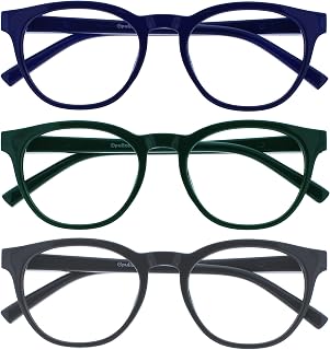 OPULIZE Blu BBB5-367 +2.00 Anti-Blue Light Reading Glasses Pack of 3 Round Cool Frame Spring Hinges Improves Sleep Games Computer Blue Green Grey Men Women