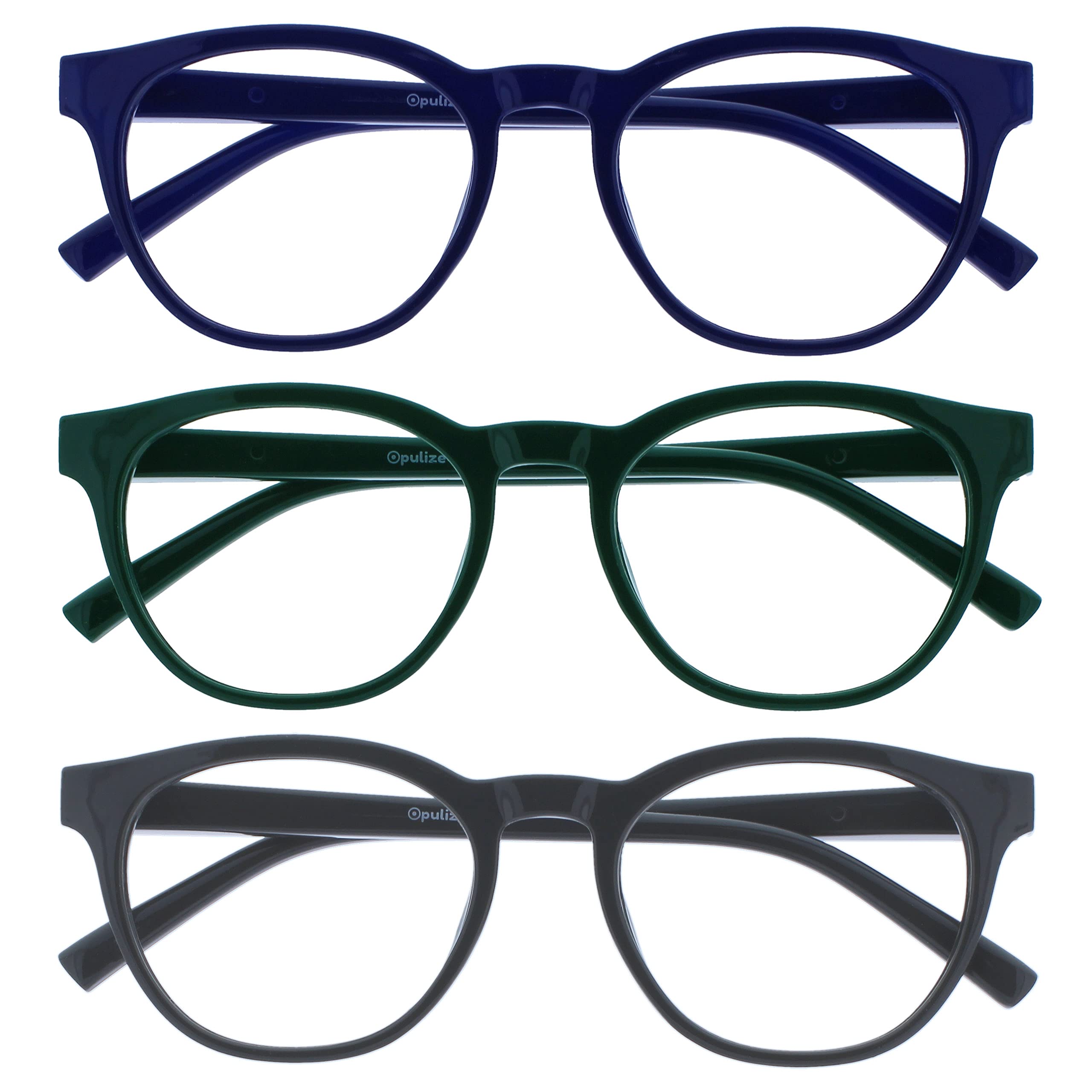 OPULIZE Blu BBB5-367 +2.00 Anti-Blue Light Reading Glasses Pack of 3 Round Cool 