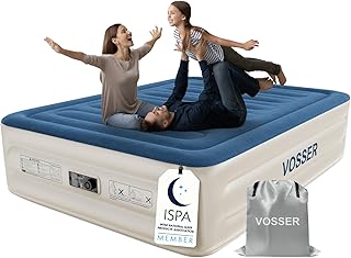 VOSSER Air Mattress Queen with Built in Pump,18'' Raised Blow Up Bed,800lb | Patented I Beam Blow Up Mattress,40%Thicker PVC,Water/LeakProof,Flocked,3Min Inflate,10Yr Support,NonSlip Silent,Home Guests