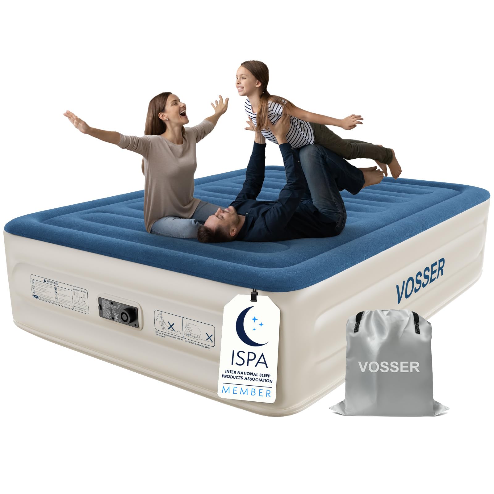 VOSSER Air Mattress Queen with Built in Pump,18'' Raised Blow Up Bed,800lb | Pat