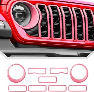JeCar Pink Grill Inserts for 2024 2025 2026+ Jeep Wrangler JL JLU Grill Covers & Headlight Covers Trim Kit Accessories