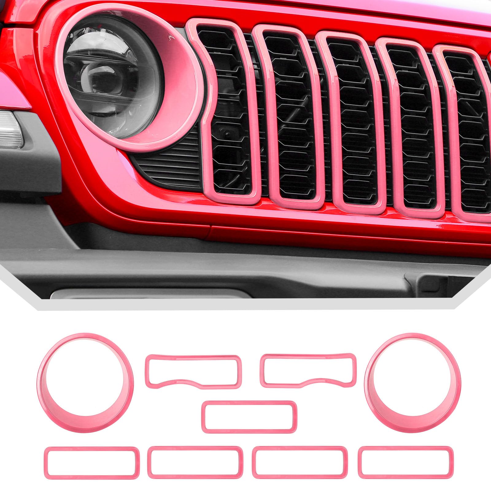 JeCar Pink Grill Inserts for 2024 2025 2026+ Jeep Wrangler JL JLU Grill Covers &
