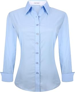 Alex Vando Womens Dress Shirts Long Sleeve Wrinkle Free Fitted Solid Color Stretch Work Business Casual Office Shirt Ladies Blouses