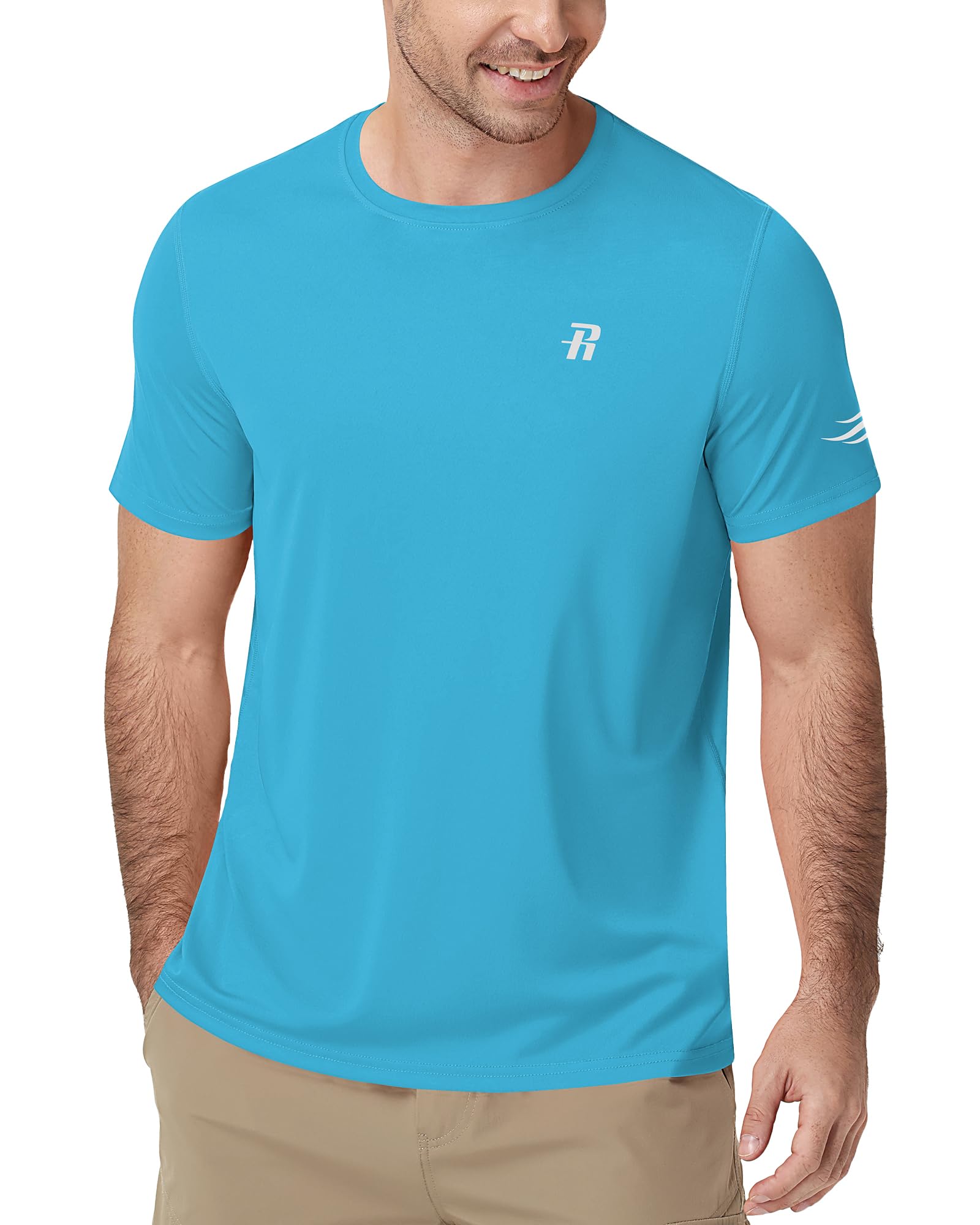 Runhit Mens Swim Shirt UPF 50+, Short Sleeve Rash Guard for Men, UV SPF Sun Prot