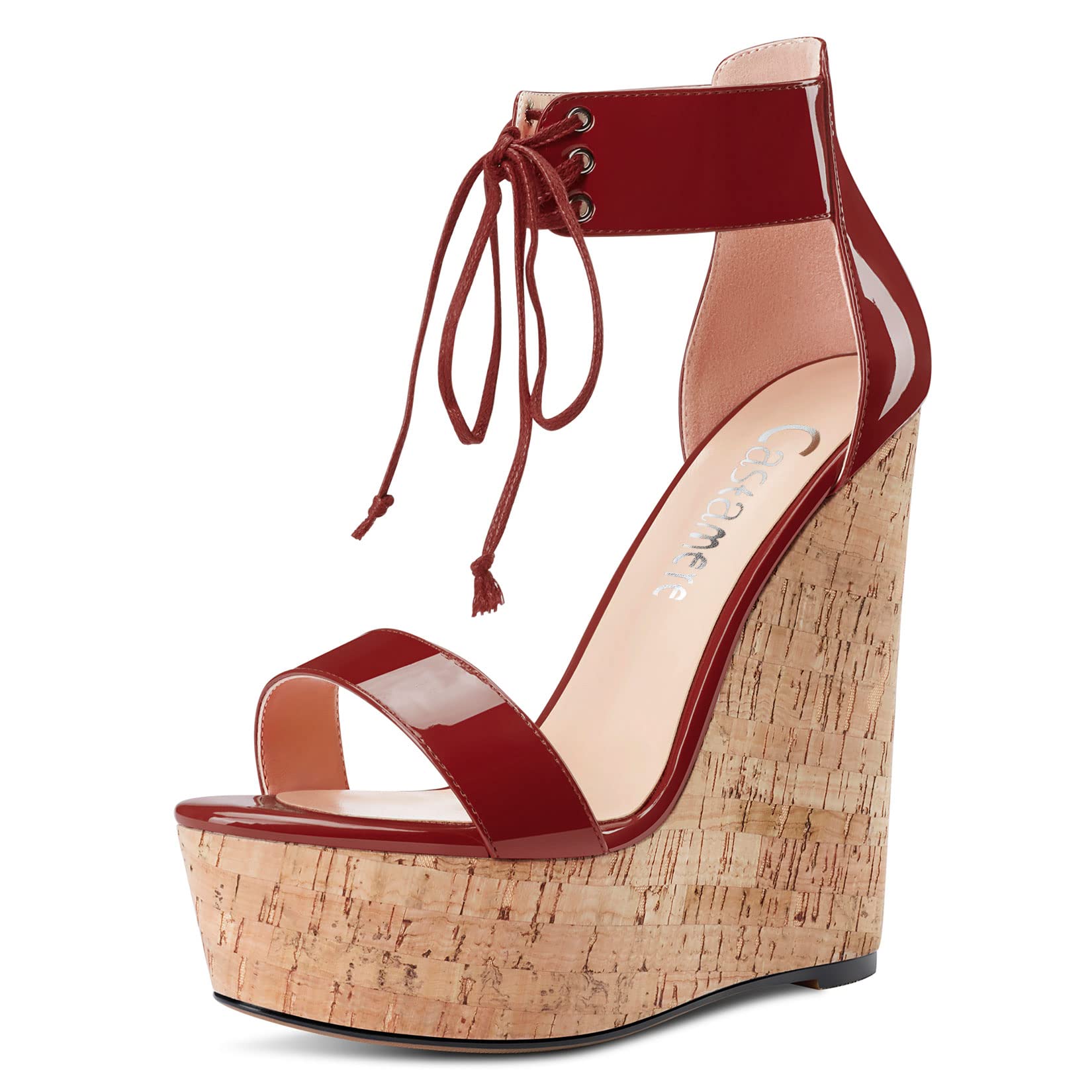 CASTAMERE Women's High Wedge Platform Heel Open Toe Ankle Straps Lace Sandals Cl