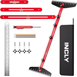 INCLY Stair Tread Template Tool Kit with Carpenter Pencil and Steel Ruler | 10.5-60.5'' Adjustable Stair Step Jig, Aluminum Alloy Stair Craft Measuring Set for Floors Cabinets Woodworking Construction