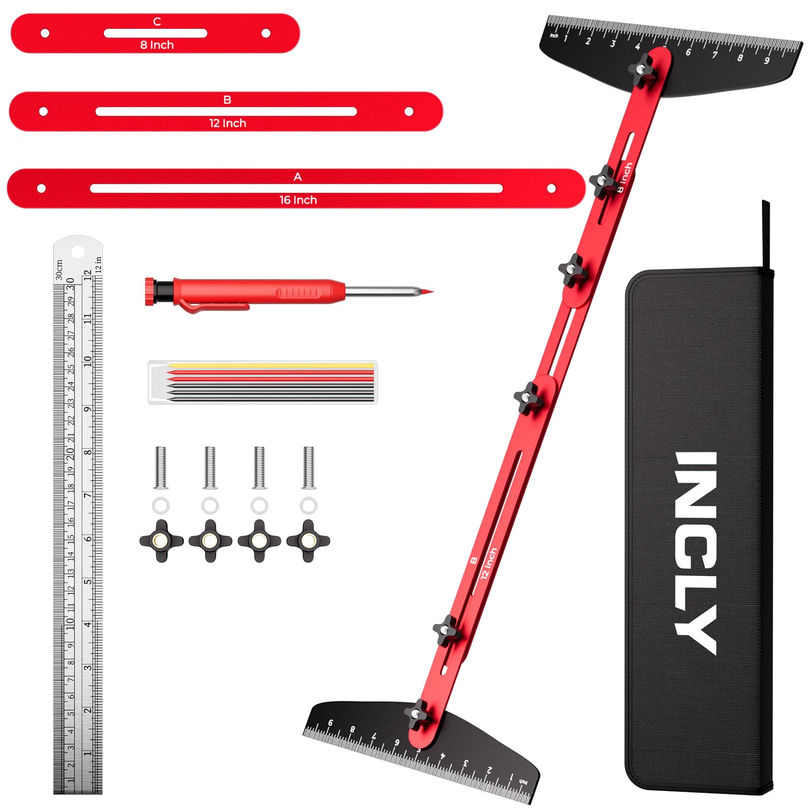 INCLY Stair Tread Template Tool Kit with Carpenter Pencil and Steel Ruler | 10.5