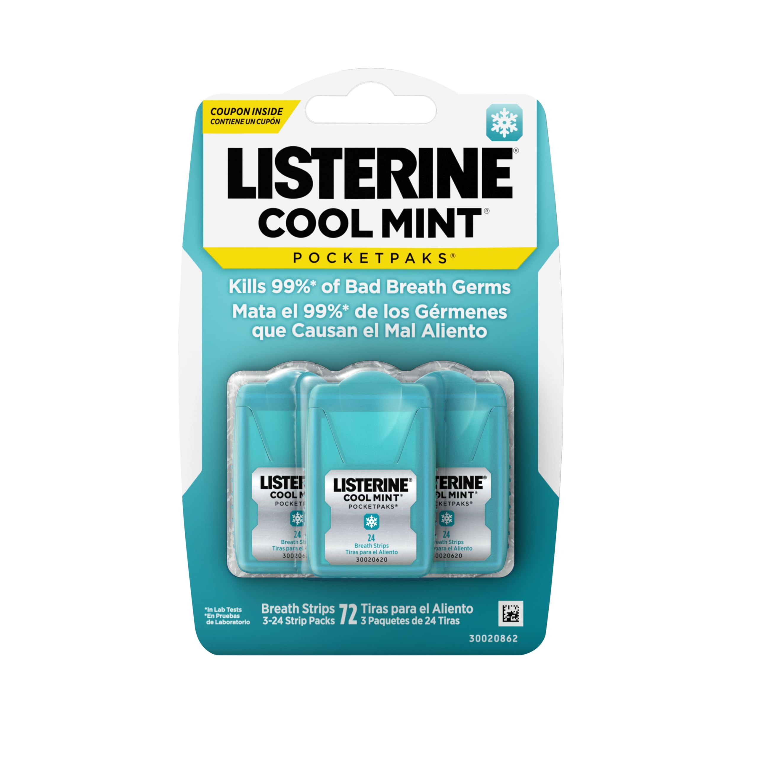 Listerine PocketPaks Breath Strips, Cool Mint, 24-Strip Pack, 3 Pack | Breath Fr