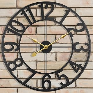 SUKYING Large Outdoor Clock, 16 Inch Silent Non-Ticking Battery Operated Outdoor Wall Clock, Black Modern Metal Wall Clock for Farmhouse, Patio, Porch, Pool Area, Kitchen, Bedroom, Living Room Decor