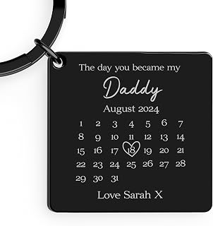 Beecreative Personalised The Day You Became My Daddy Keyring, Daddy Gift from Daughter Son Baby, 1st First Father's Day, Engraved Black Metal Keyring With Gift Box
