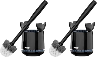 MR.SIGA Toilet Bowl Brush and Holder, Premium Quality, with Solid Handle and Durable Bristles for Bathroom Cleaning, Black, 2 Pack