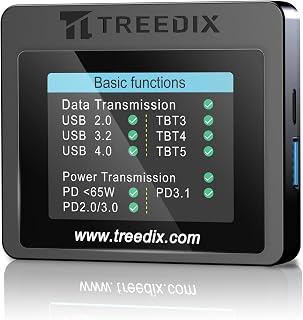 Treedix USB Cable Tester 2.4" Screen for eMarker PD3.0/3.1 Resistor | USB Tester USB C Cable Tester Compatible with Lightning, Type-C, Micro-B 2.0/3.0, and Mini-B Cables, TBT 3/4/5