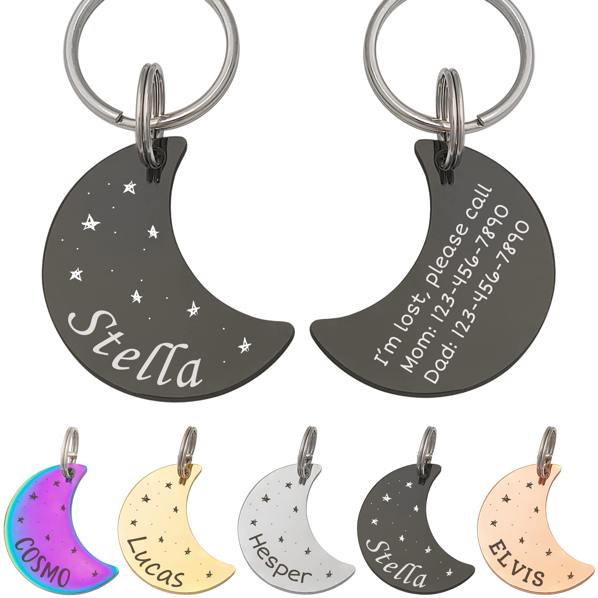 Anavia Starry Sky Theme Pet ID Tags in Half Moon & Star Shape, Personalized Dog 