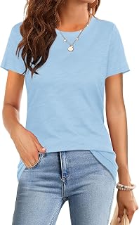 Womens Summer Casual Basic T Shirts Round Neck Short Sleeve T Shirts