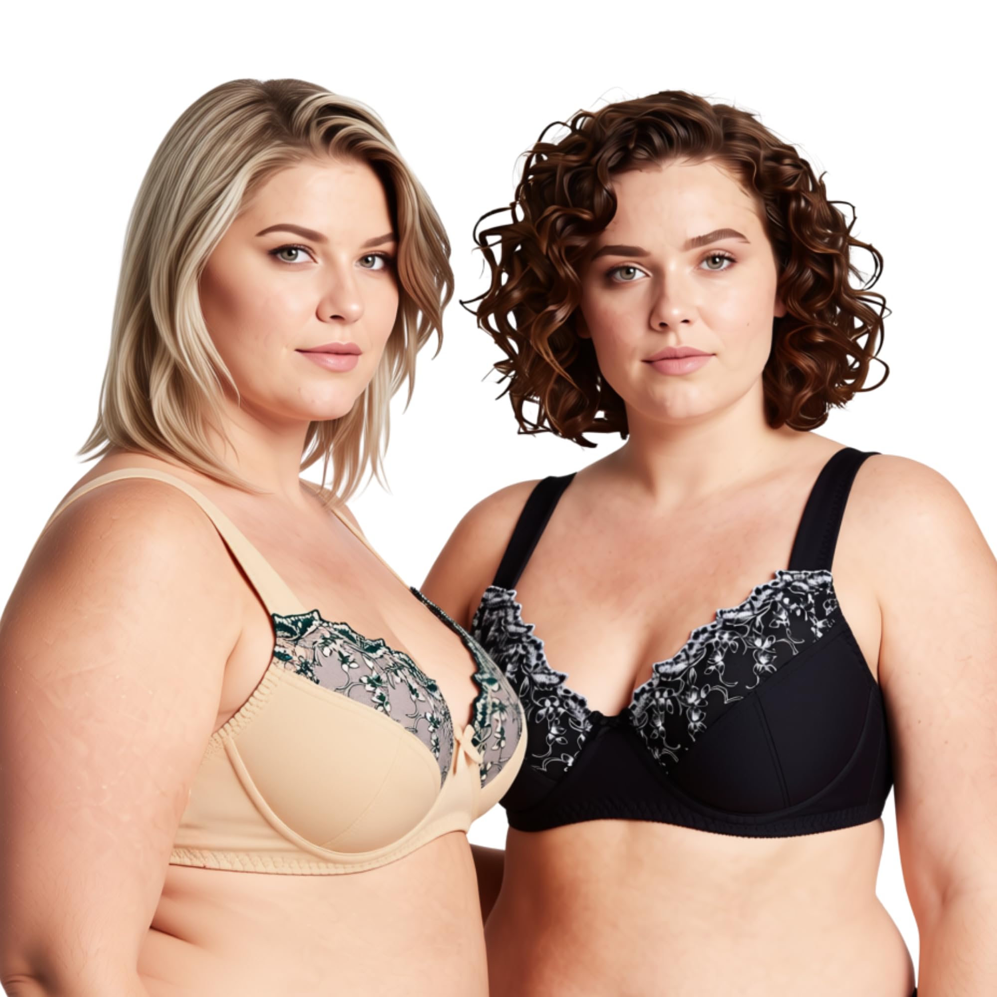 Curve Muse Women's Plus Size Minimiser Underwired Bra with Lace Embroidery - Pac