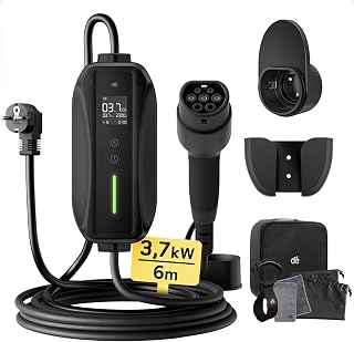 dé Type 2 3.7kW 6m Electric Car Charger with LCD Display | IP66, Type 2 Electric Car Charging Cable, Adjustable 6-16A, Delayed Charge 0.5-8h, RCD Type A 30mA AC + 6mA DC