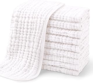 Yoofoss Muslin Burp Cloths for Baby 10 Pack 100% Organic Cotton Baby Washcloths for Boys Girls Large 20''X10'' Super Soft and Absorbent White